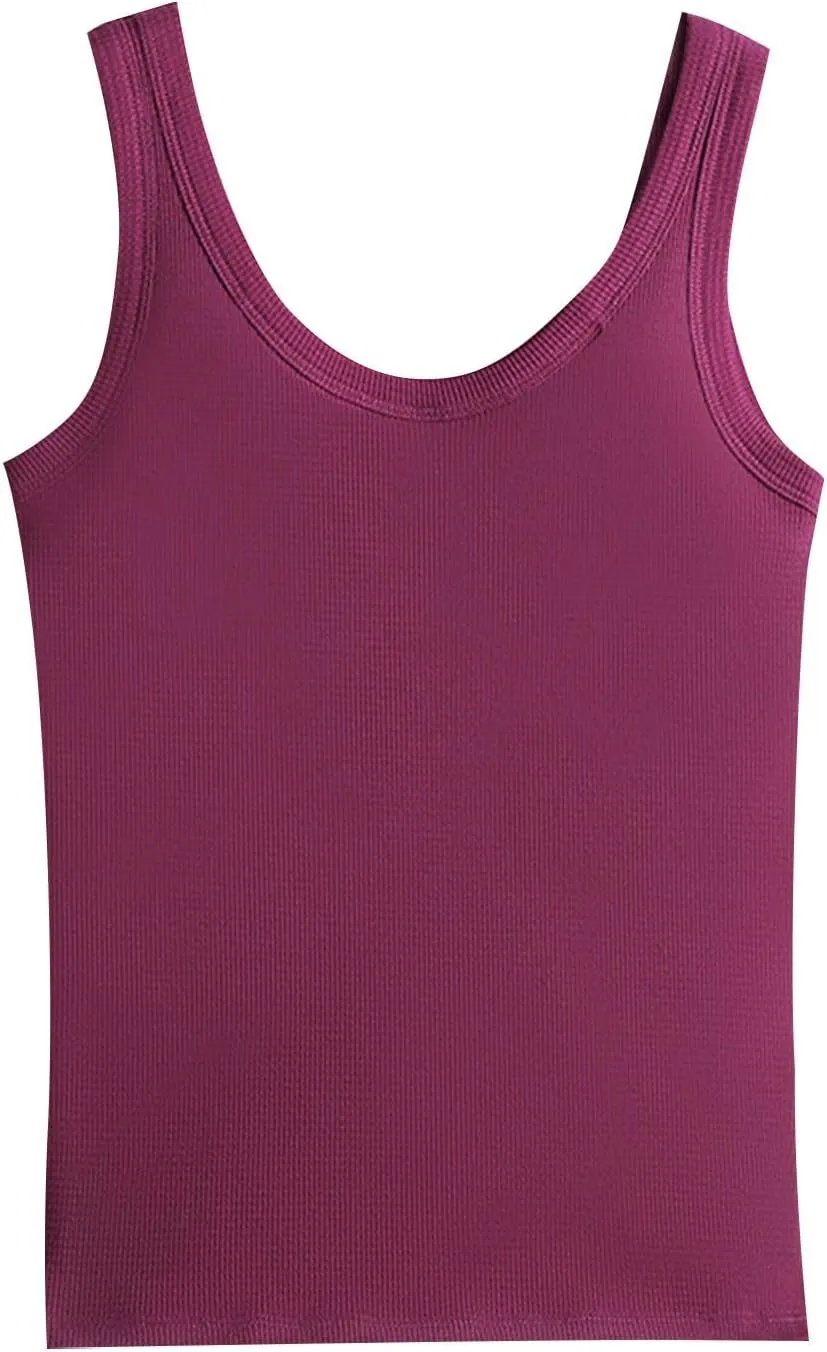 Camisole Tops for Women 2025 Summer Scoop Ncvk Spaghetti Strap Tank Top with Built in Bra Womens Sleeveless Shirts
