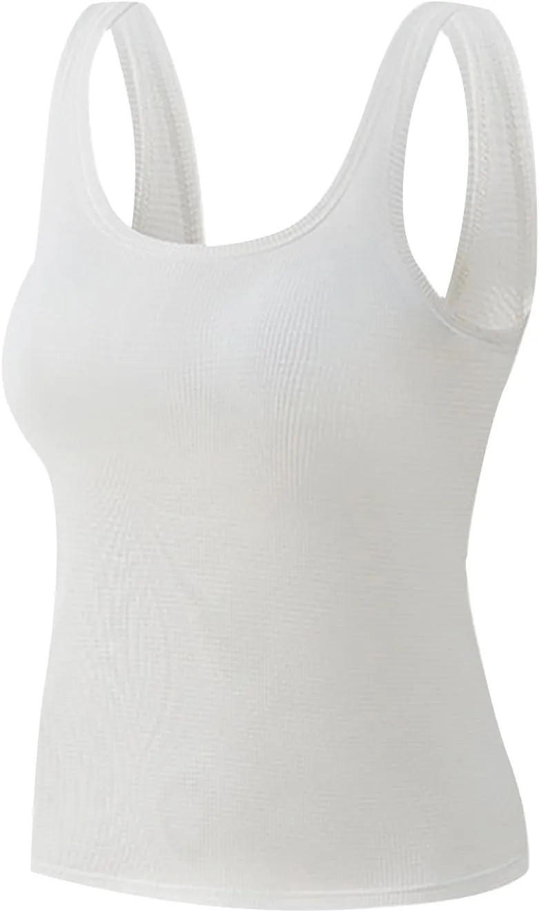 Camisole Tops for Women 2025 Summer Scoop Ncvk Spaghetti Strap Tank Top with Built in Bra Womens Sleeveless Shirts