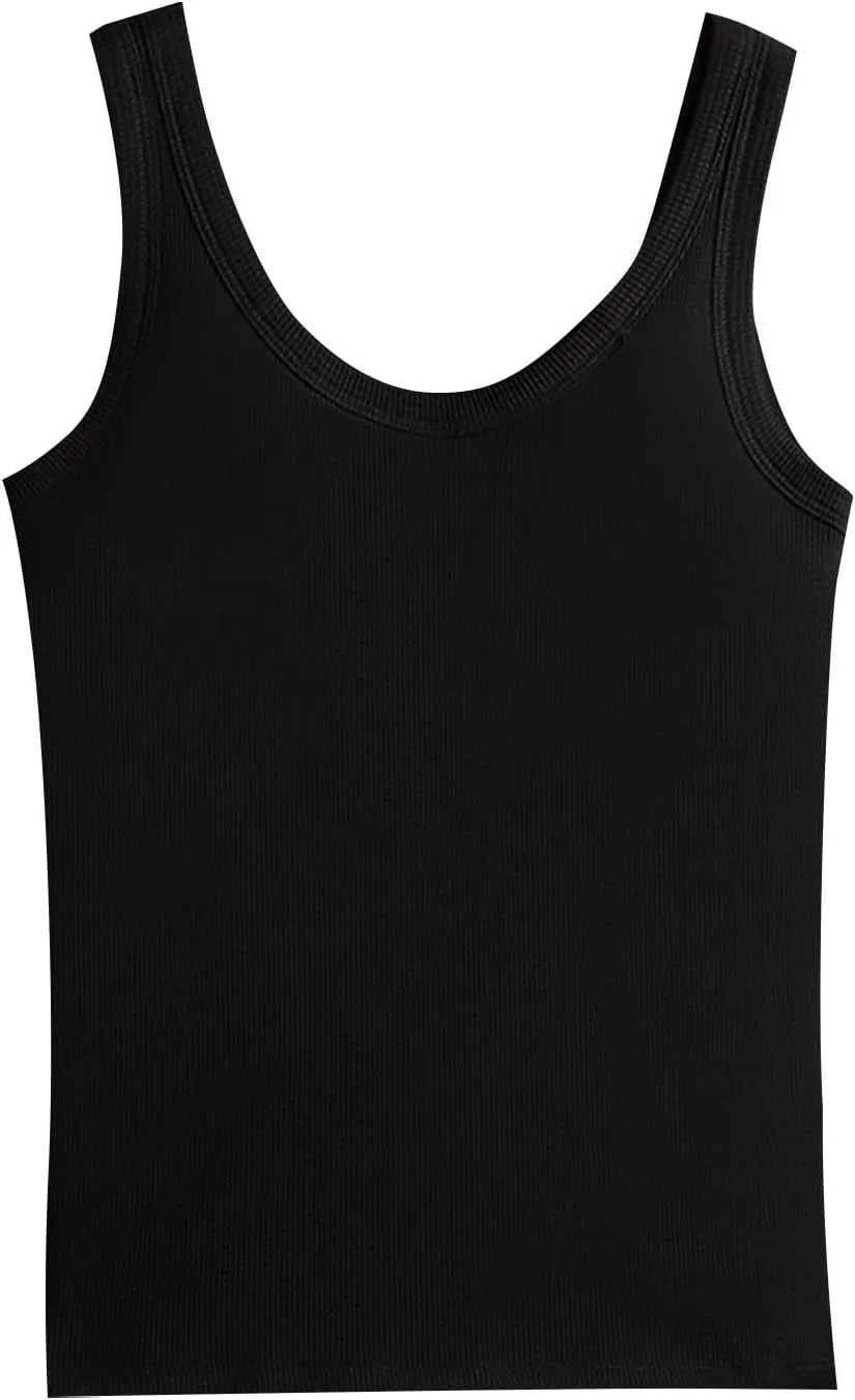 Camisole Tops for Women 2025 Summer Scoop Ncvk Spaghetti Strap Tank Top with Built in Bra Womens Sleeveless Shirts