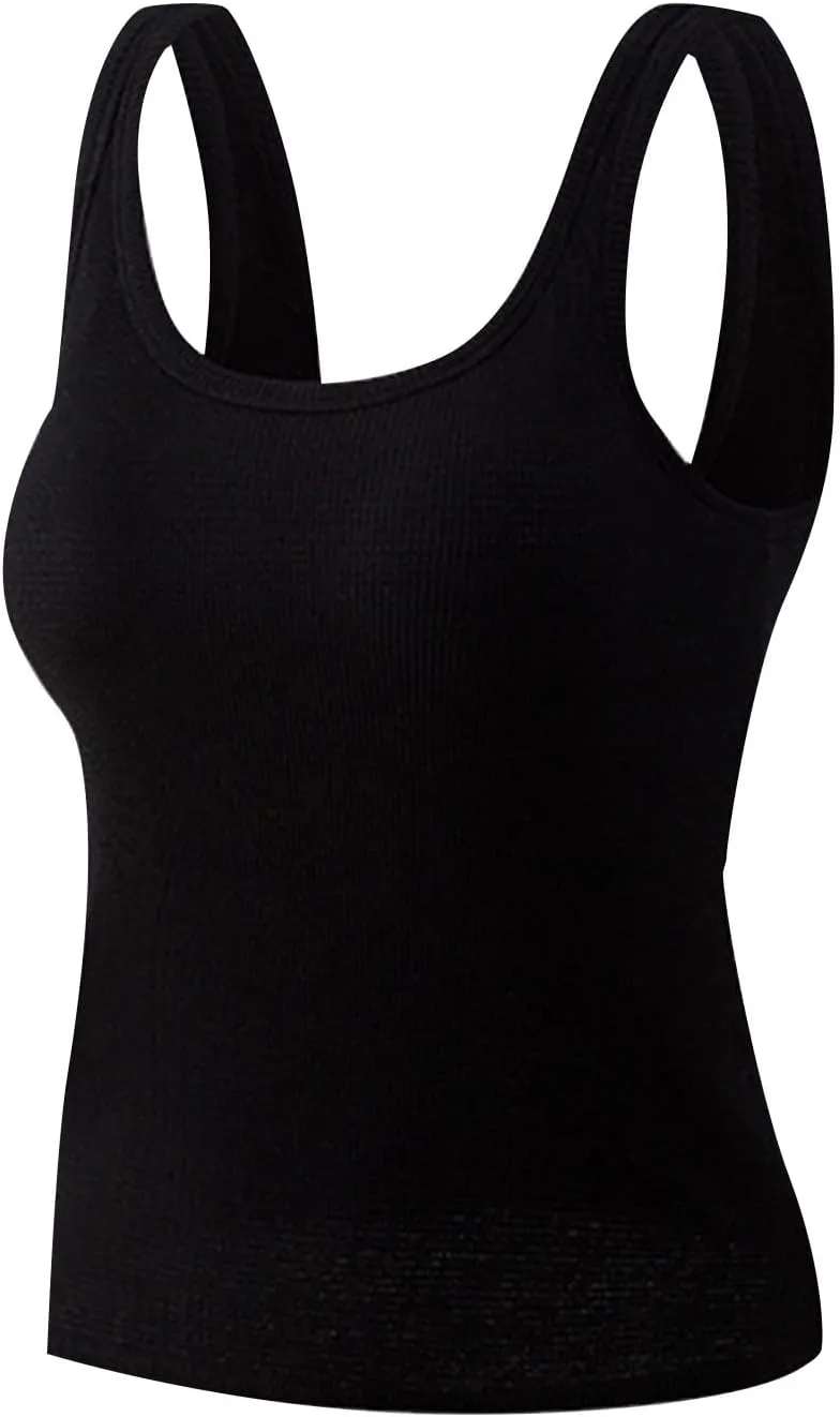 Camisole Tops for Women 2025 Summer Scoop Ncvk Spaghetti Strap Tank Top with Built in Bra Womens Sleeveless Shirts