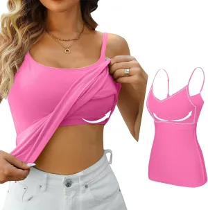 Camisole Tops for Women Built in Bra Basic Cami Vest Summer Workout Camisoles Spaghetti Strap Tank Top Layer Padded Bra