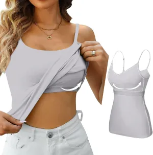 Camisole Tops for Women Built in Bra Basic Cami Vest Summer Workout Camisoles Spaghetti Strap Tank Top Layer Padded Bra