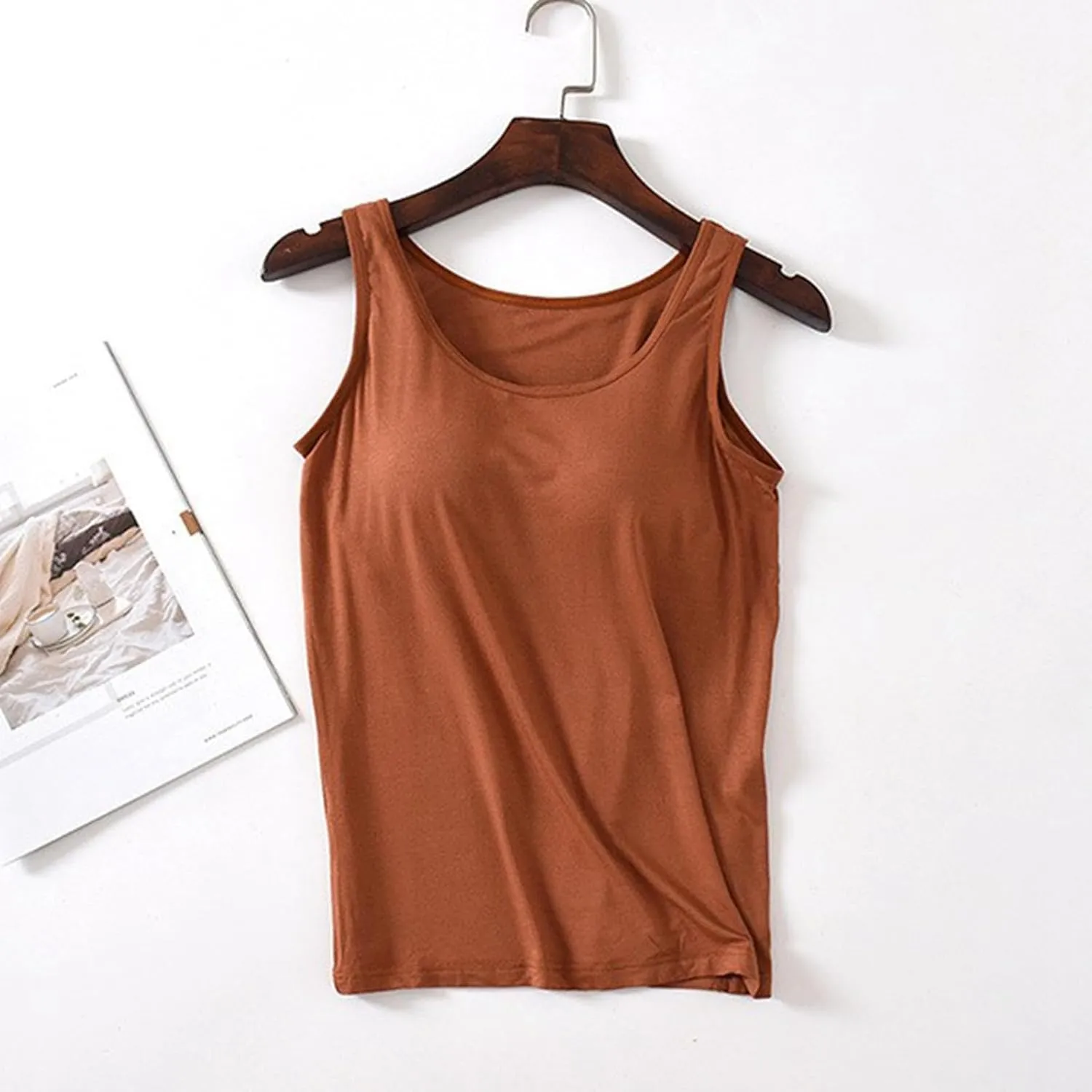 Camisole Tops for Women Built-in Bra Spaghetti Straps Yoga Shirt Seamless Tank Top Undershirt