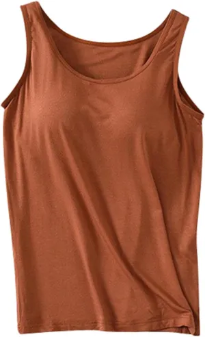 Camisole Tops for Women Built-in Bra Spaghetti Straps Yoga Shirt Seamless Tank Top Undershirt