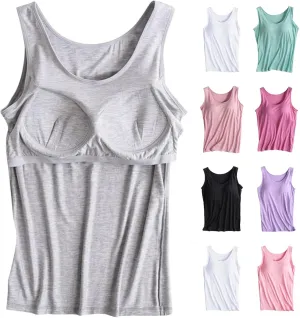 Camisole Tops for Women Summer 2025 Spaghetti Strap Basic Padded Tank Top with Built in Bra Workout Yoga Shirts