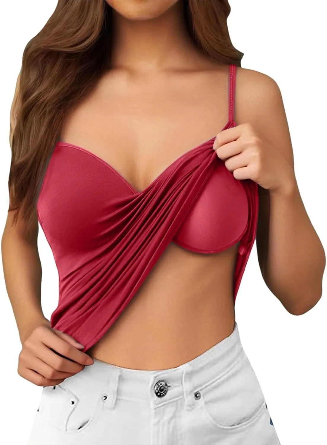 Camisole Tops for Women Wtih Shelf Bra Spaghetti Straps Workout Yoga Shirts Stretch Tank Tops Layer Padded Bra