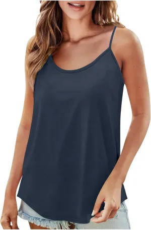 Camisoles for Women Plus Size Casual Crew Neck Tank Tops Loose Fit Sleeveless Shirts Summer Solid Color Tops