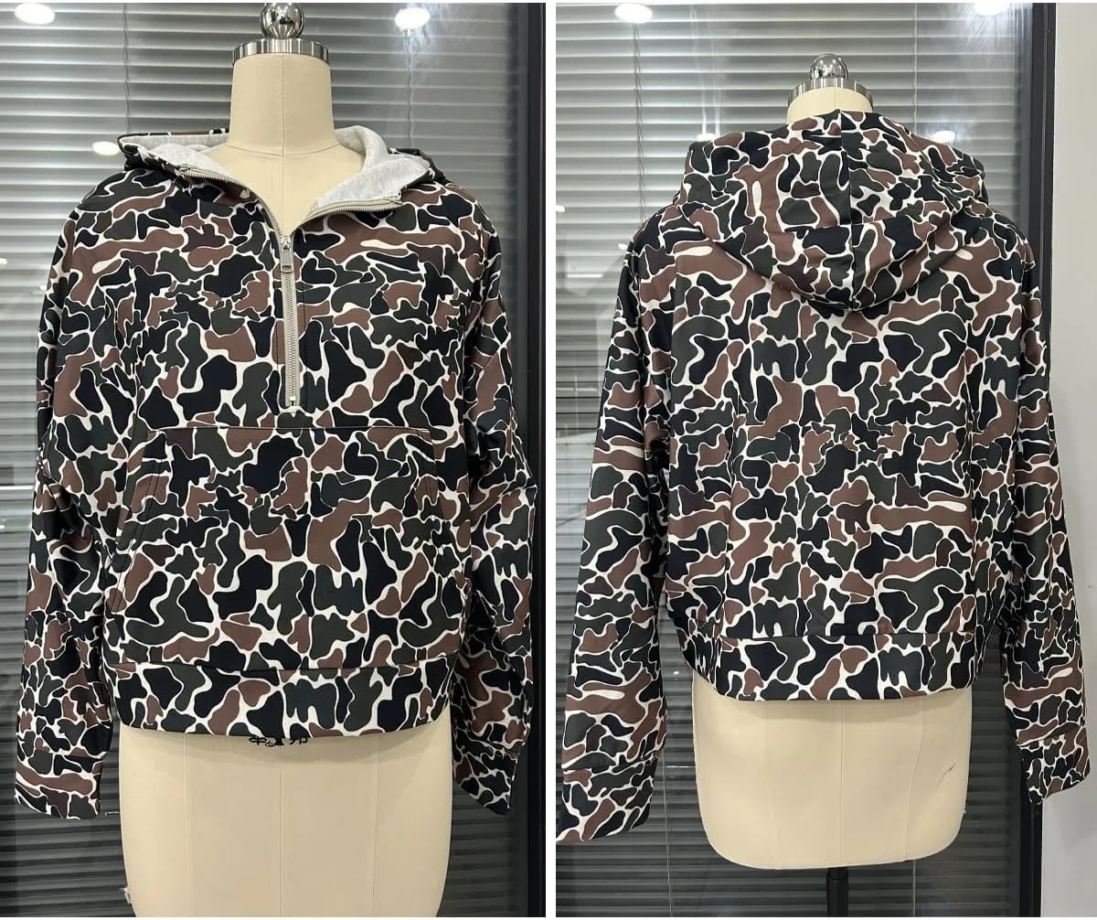 Camo Hoodie Y2k Quarter Zip Pullover Sweater Women Oversized Cute Hoodie Colorful Patchwork Cow Print Hoodies