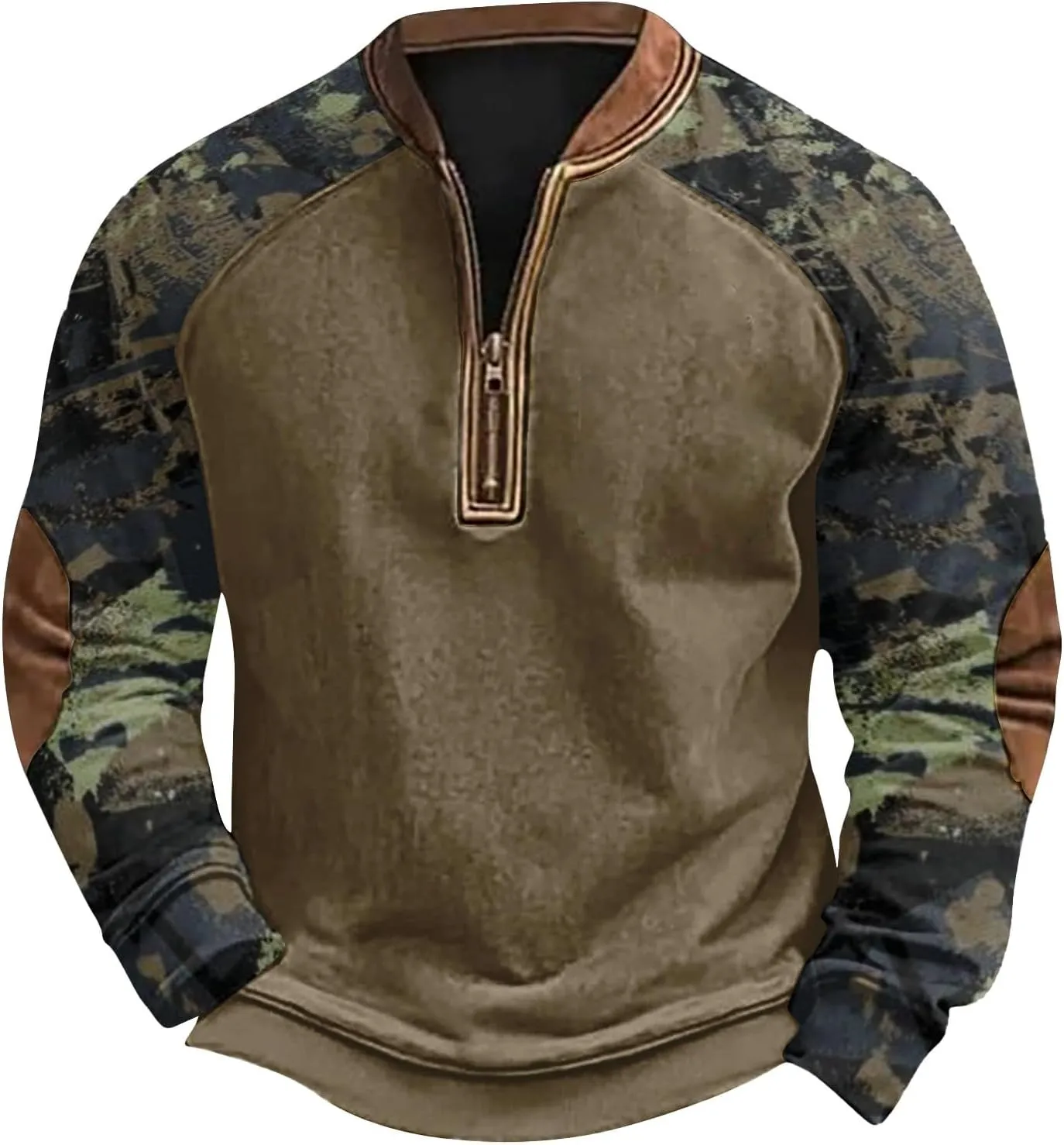 Camoflauge Quarter Zip Sweatshirt Men Plus Size Military Long Sleeve Fall Camouflage Pullover Sweatshirts