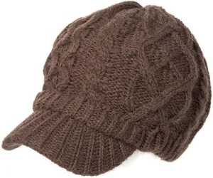Comhats Womens Winter Wool Newsboy Hats Knitted Billed Crochet Beanies with Brim Skull Visors Ski Casual