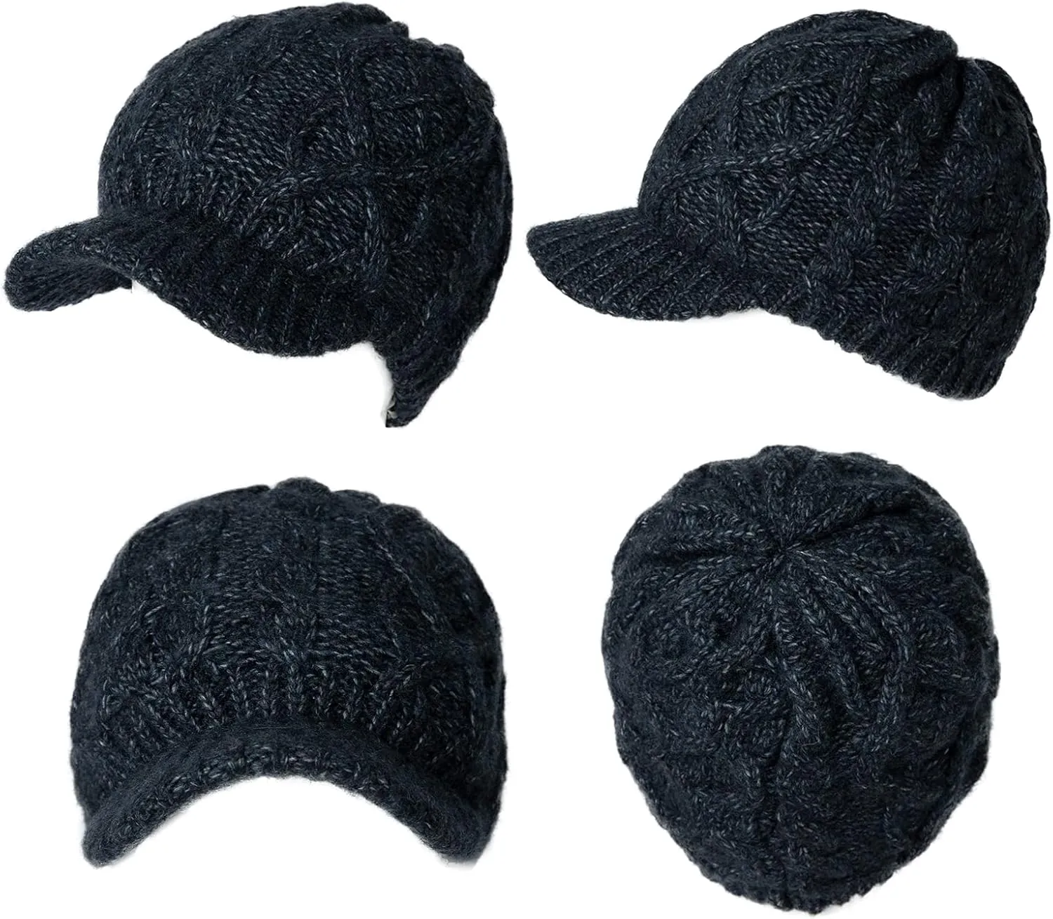 Comhats Womens Winter Wool Newsboy Hats Knitted Billed Crochet Beanies with Brim Skull Visors Ski Casual