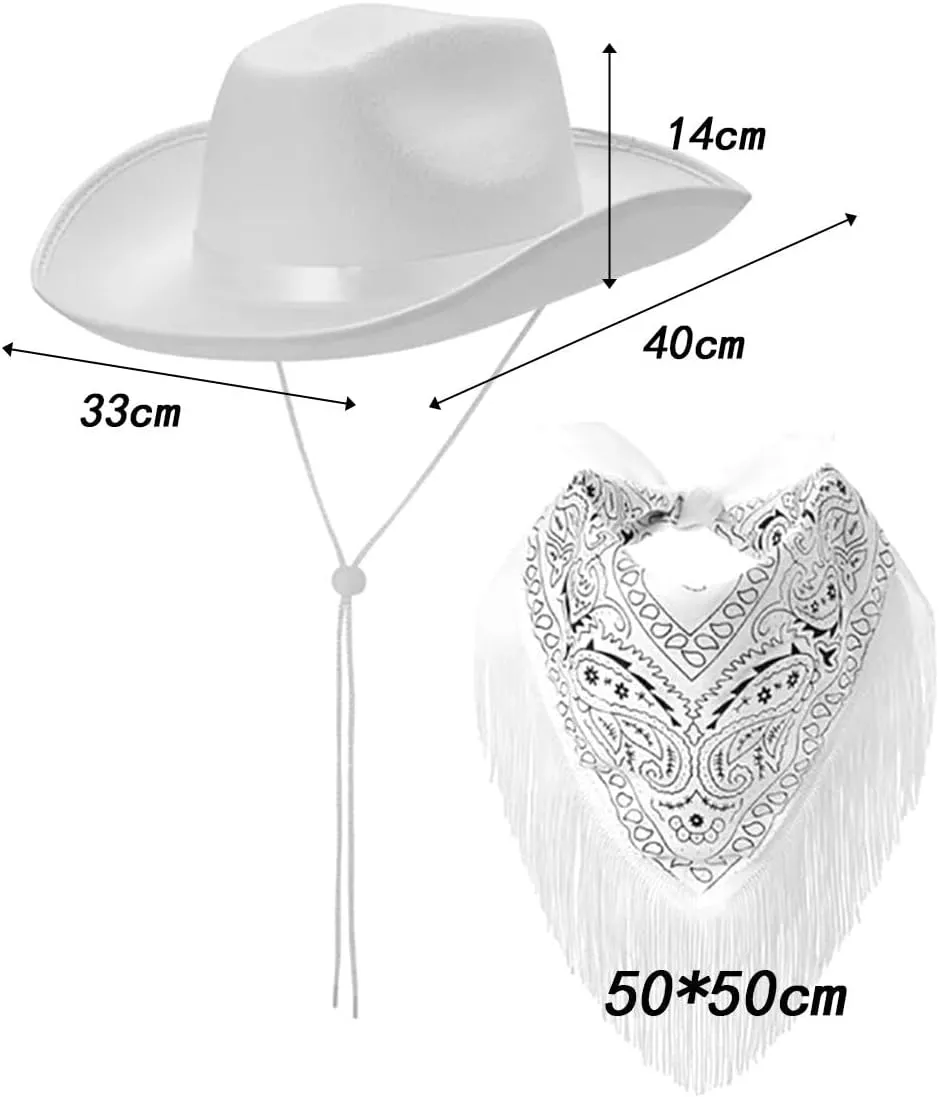 Cowboy Hat, Panama Headwear, Wide Brim Sun Hat, Cowgirl Hat And Bandana for Club Party, Stage Show,