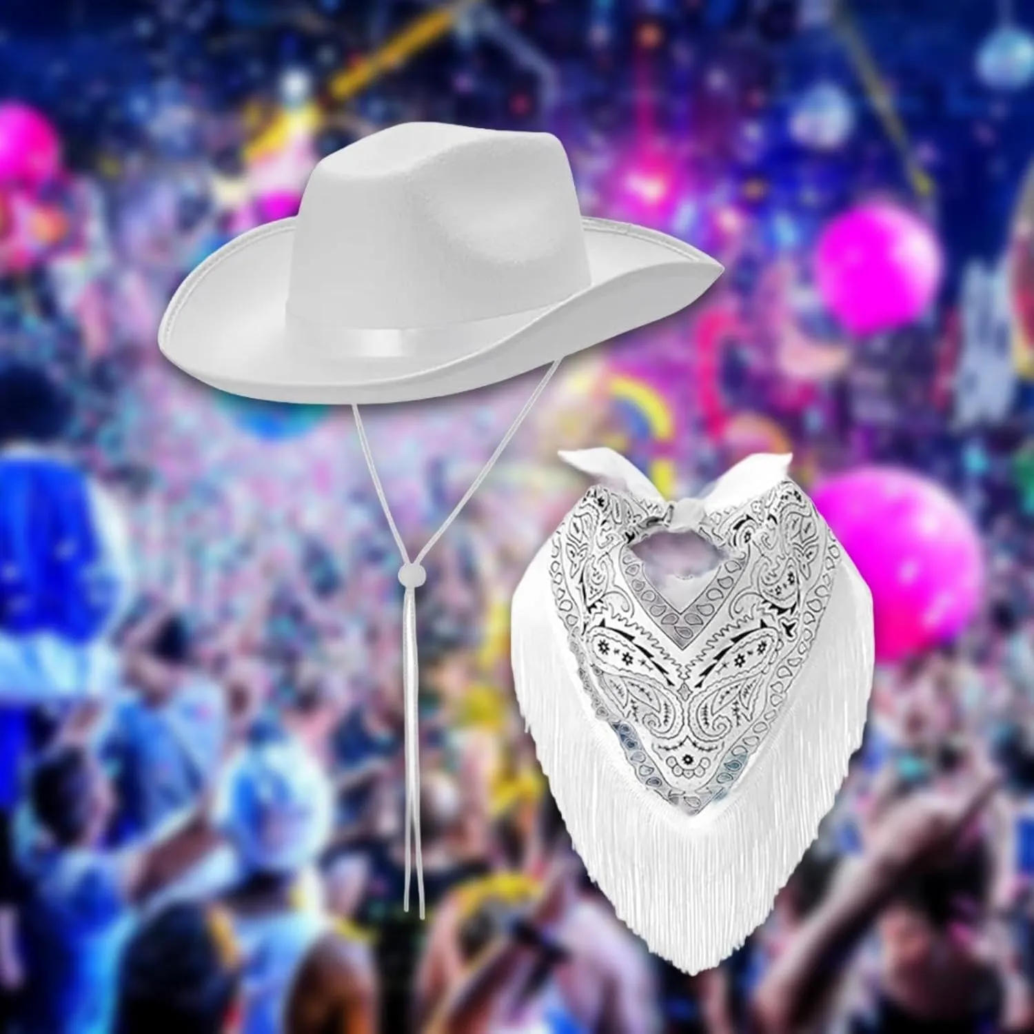 Cowboy Hat, Panama Headwear, Wide Brim Sun Hat, Cowgirl Hat And Bandana for Club Party, Stage Show,