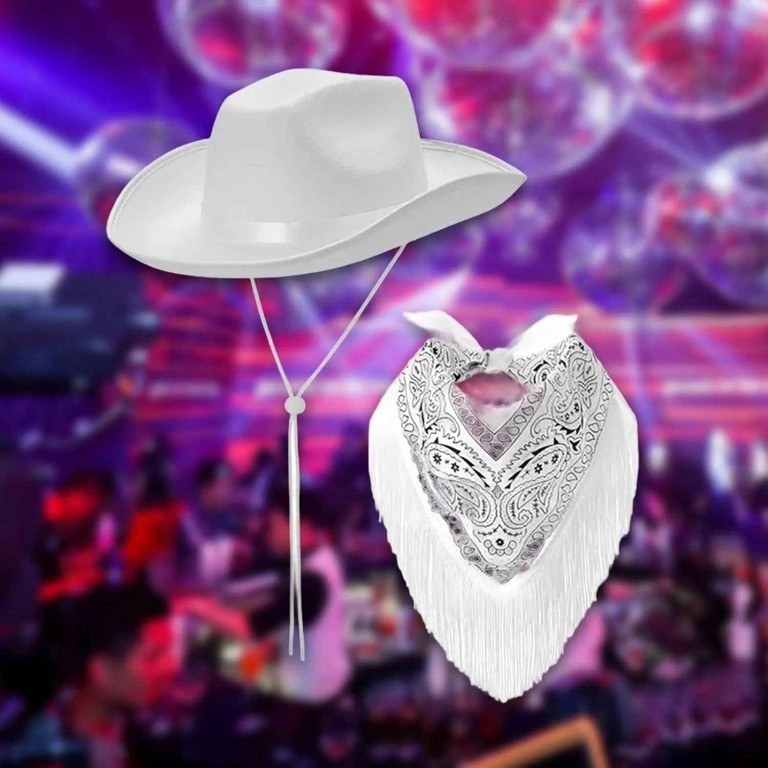 Cowboy Hat, Panama Headwear, Wide Brim Sun Hat, Cowgirl Hat And Bandana for Club Party, Stage Show,
