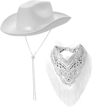 Cowboy Hat, Panama Headwear, Wide Brim Sun Hat, Cowgirl Hat And Bandana for Club Party, Stage Show,
