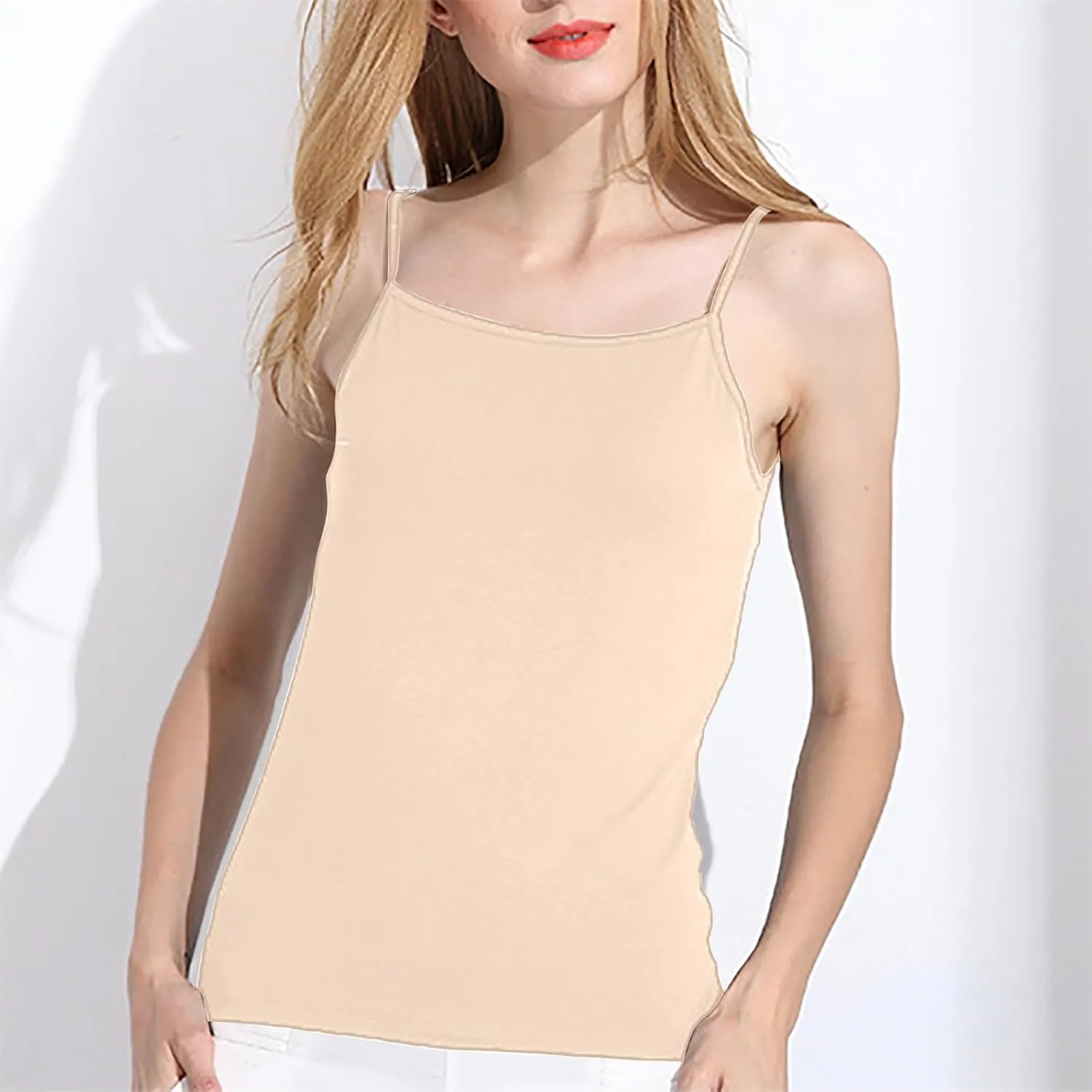 Cropped Camisole for Women Built in Bra Cotton Shelf Bra Crop Cami Adjustable Spaghetti Strap Tank Top 2025