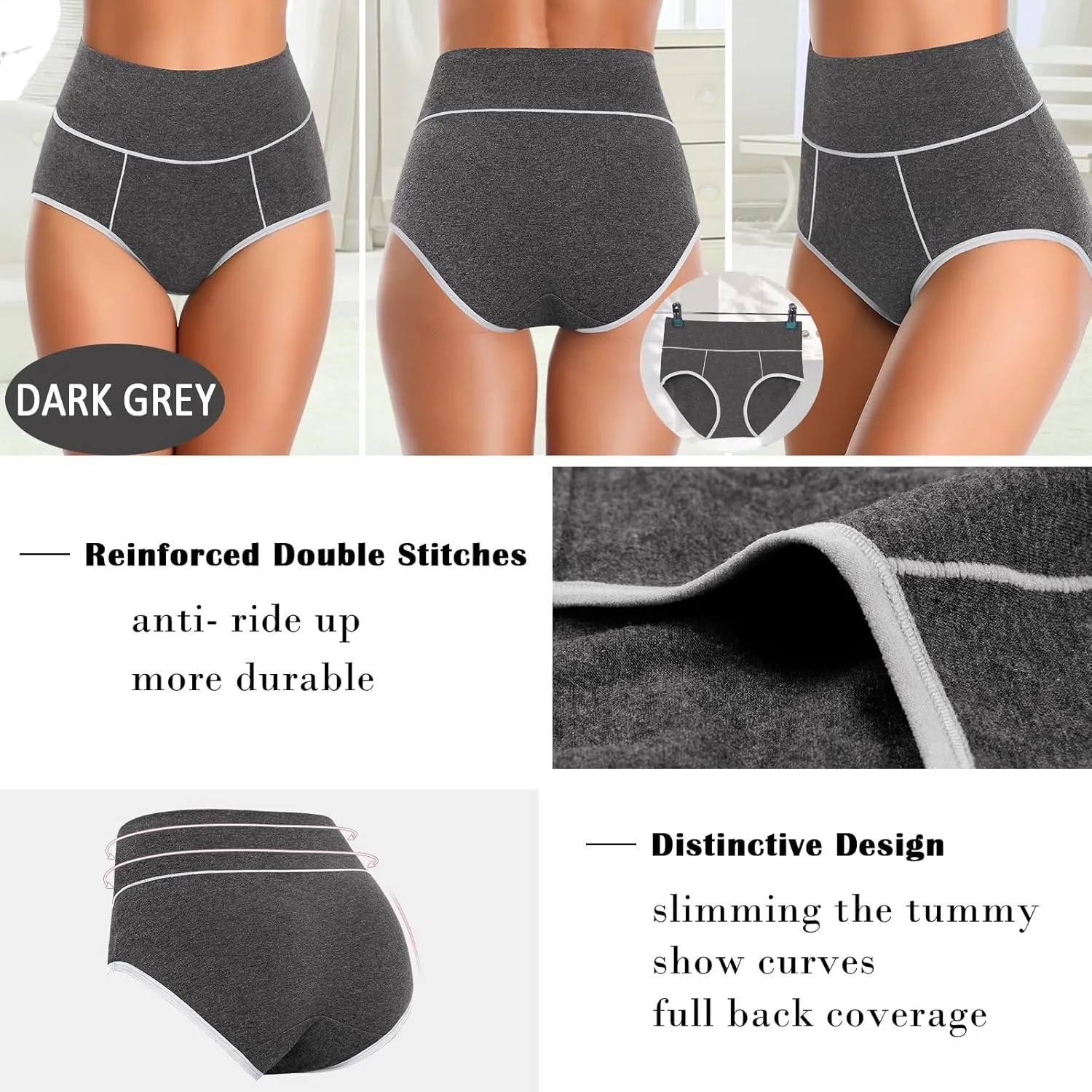 CULAYII High Waisted Underwear for Women Cotton No Muffin Top Full Coverage Briefs Soft Stretch Ladies Panties 5 Pack