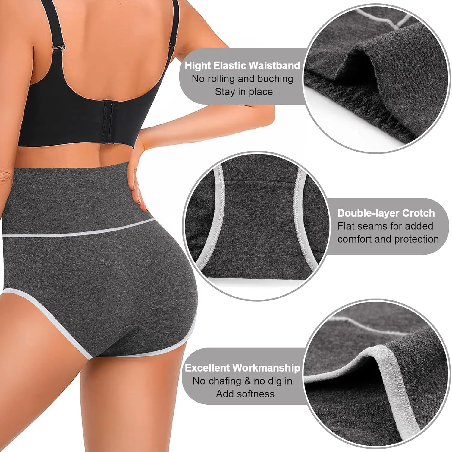 CULAYII High Waisted Underwear for Women Cotton No Muffin Top Full Coverage Briefs Soft Stretch Ladies Panties 5 Pack