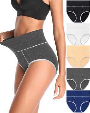 CULAYII High Waisted Underwear for Women Cotton No Muffin Top Full Coverage Briefs Soft Stretch Ladies Panties 5 Pack