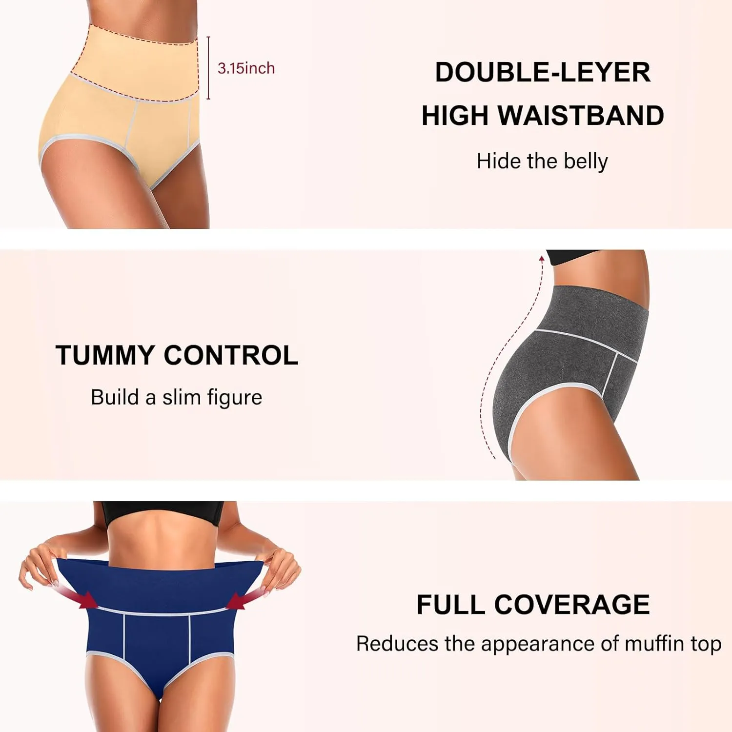 CULAYII High Waisted Underwear for Women Cotton No Muffin Top Full Coverage Briefs Soft Stretch Ladies Panties 5 Pack