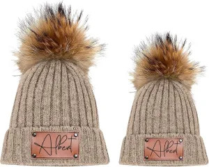 Custom Baby Beanies Winter Hats for Boys Girls - Personalized Pompom Toddler Beanies with Name for Kids Adults