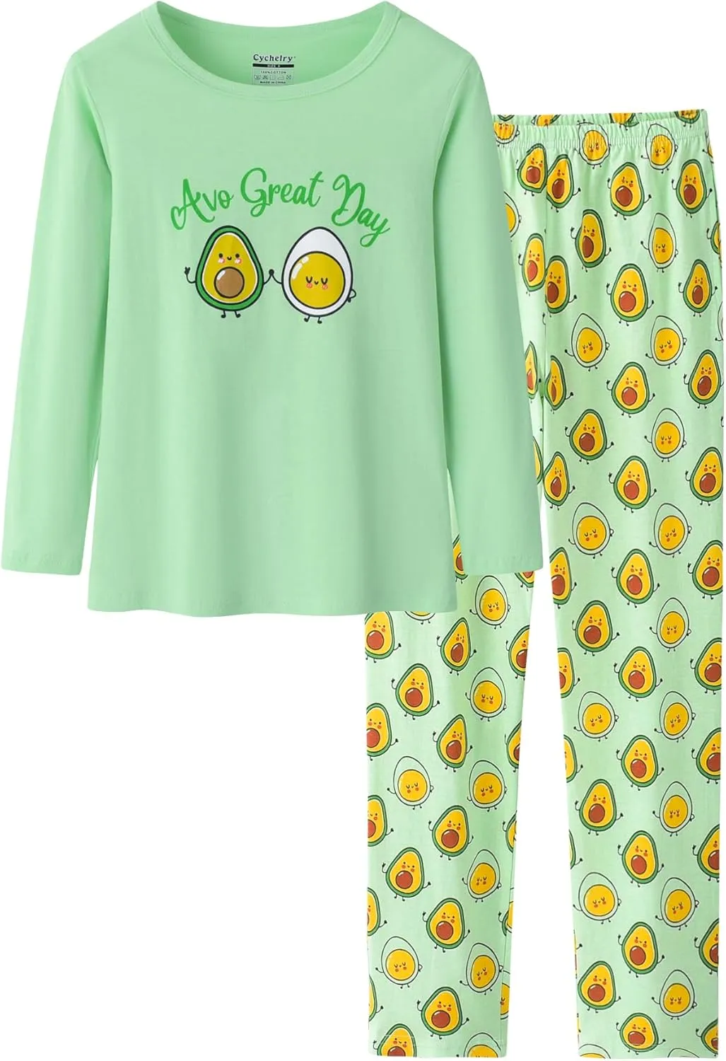 CYCHELRY Big Girls Cartoon Pajamas Cute Soft Long Sleeve Cotton Nighty PJS 2PCS Sleepwear Set Size 6-16