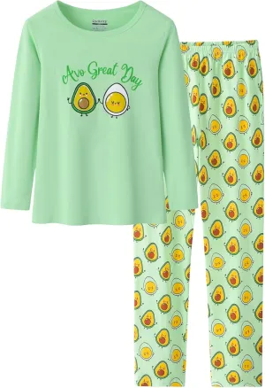 CYCHELRY Big Girls Cartoon Pajamas Cute Soft Long Sleeve Cotton Nighty PJS 2PCS Sleepwear Set Size 6-16