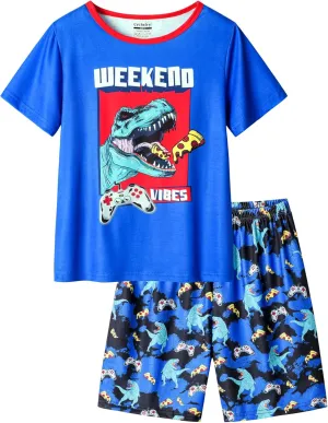 CYCHELRY Little Big Boys Summer Orange Gamer Pajamas Short Sleeve and Shorts Soft Nighty PJS 2PCS Sleepwear Set Size 6-16