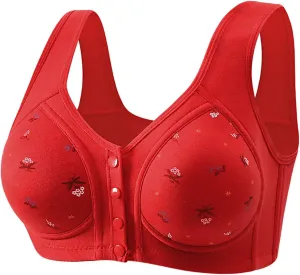 Daisy Bras for Older Women Lightweight Floral Plus Size Front Button Bra Comfort No Underwire Wireless Tank Bra
