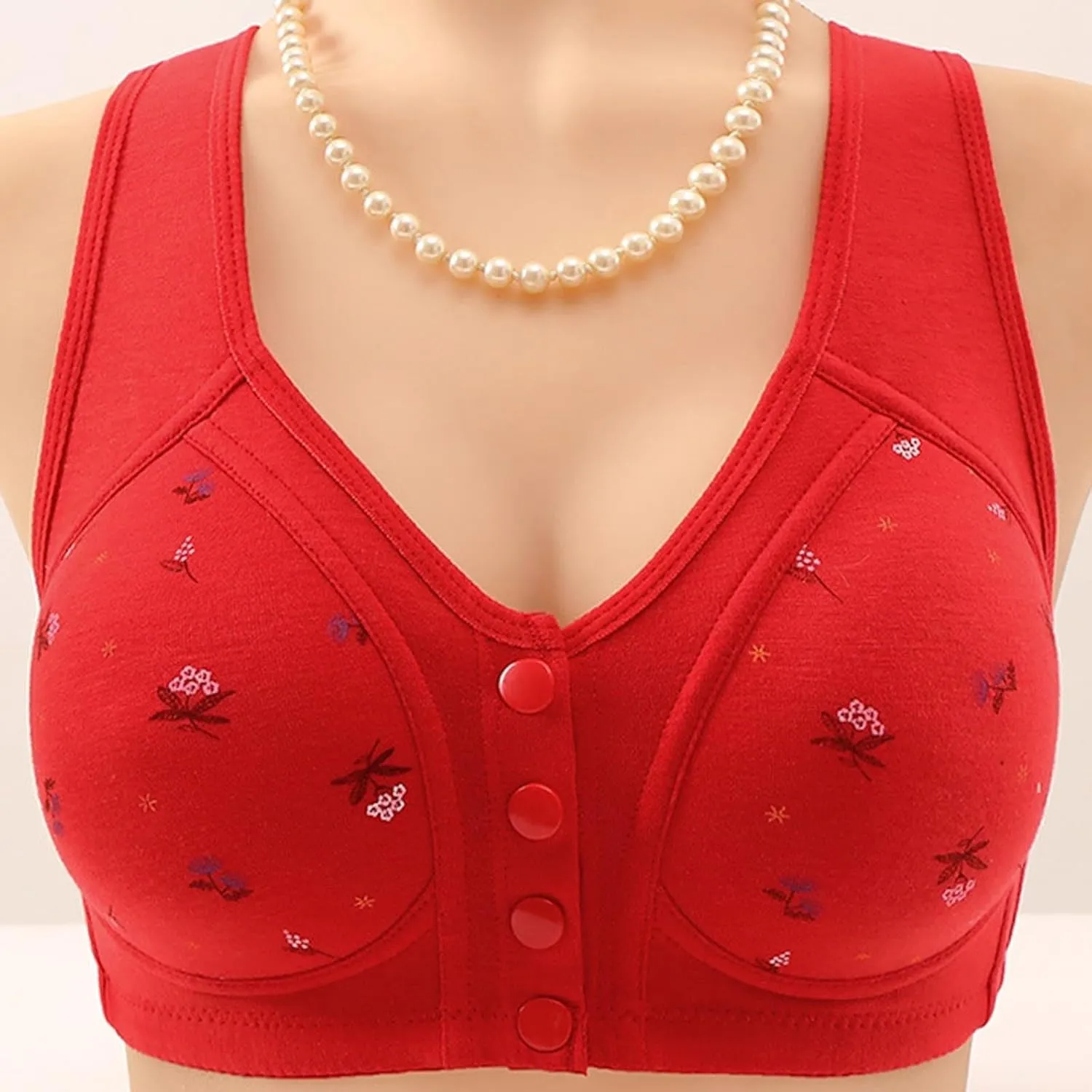Daisy Bras for Older Women Lightweight Floral Plus Size Front Button Bra Comfort No Underwire Wireless Tank Bra