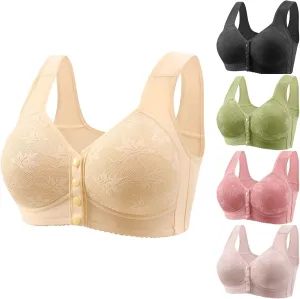 Daisy Bras for Women Plus Size Wireless Front Button Closure Lace Bra Push Up Full Support Breathable Bralettes