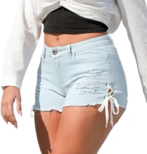 Denim Shorts for Women High Waisted Y2K Hot Shorts Jeans Frayed Raw Hem Stretchy Distressed Ripped Jean Short Pants