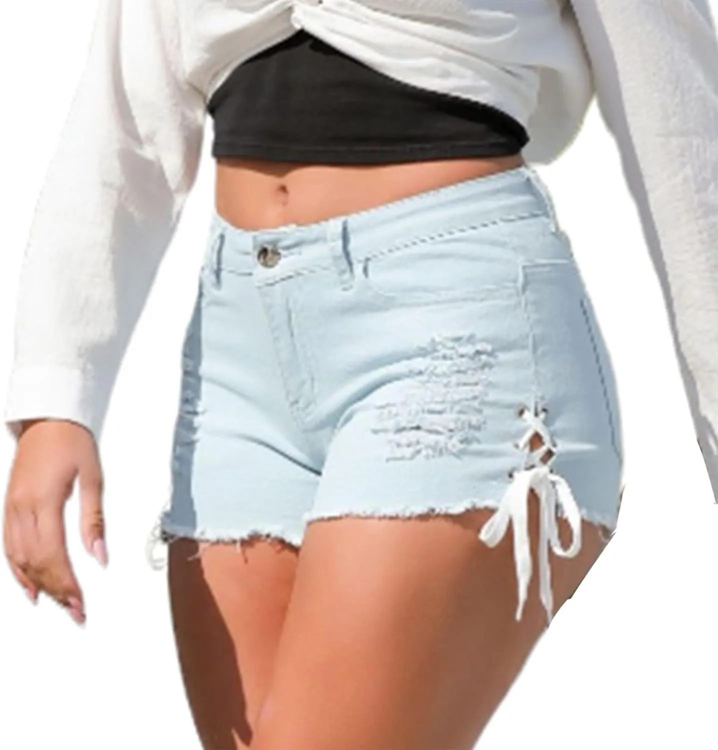 Denim Shorts for Women High Waisted Y2K Hot Shorts Jeans Frayed Raw Hem Stretchy Distressed Ripped Jean Short Pants
