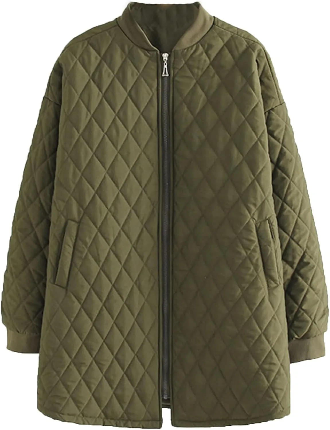 DGHM-JLMY Women Jacquard Casual Long Thin Baseball Coat Diamond Quilted Lightweight Puffer Jacket Thickened Warm Down Jacket