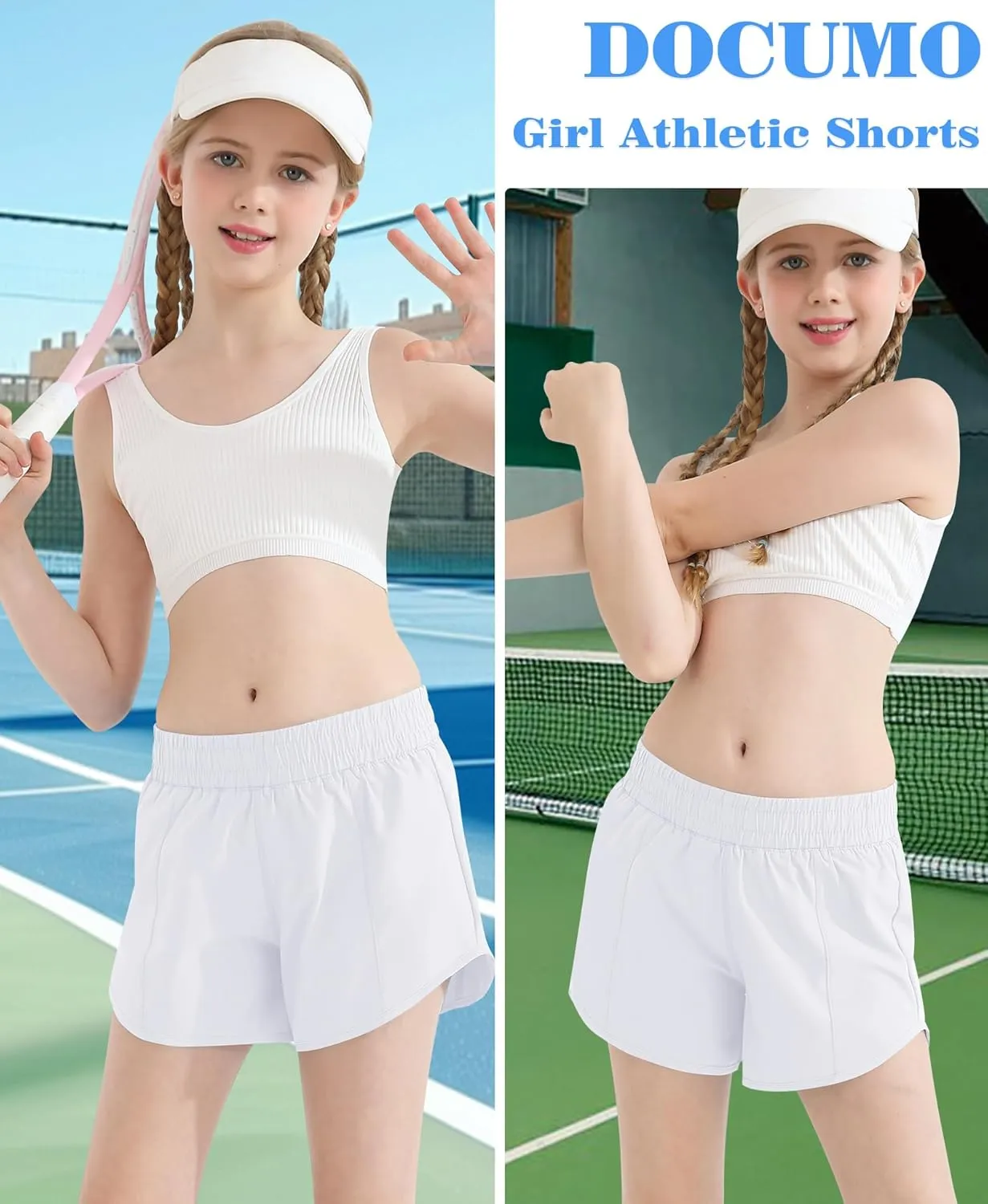 DOCUMO Girl's Athletic Shorts with Liner Zipper Pockets Quick Dry Running Shorts Sports Active Shorts for Teen Girls