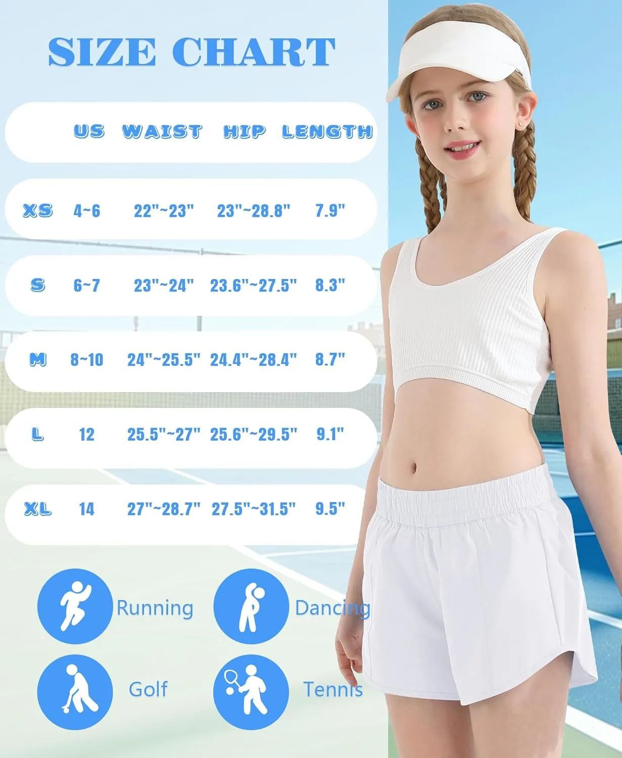 DOCUMO Girl's Athletic Shorts with Liner Zipper Pockets Quick Dry Running Shorts Sports Active Shorts for Teen Girls