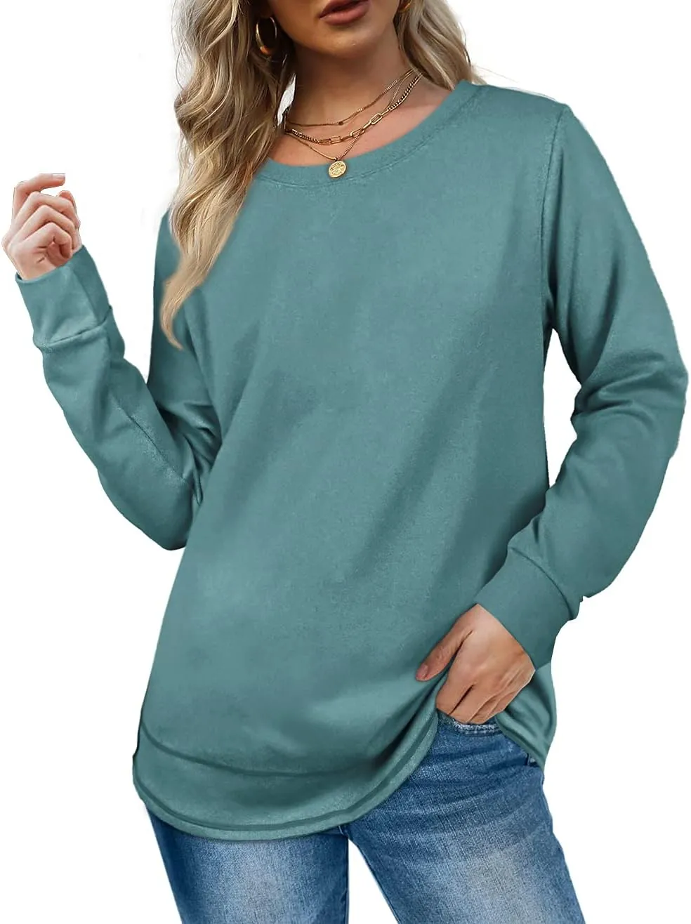 Dofaoo Sweatshirts for Women Crewneck Long Sleeve Shirts Tunic Tops for Leggings Fall Fashion