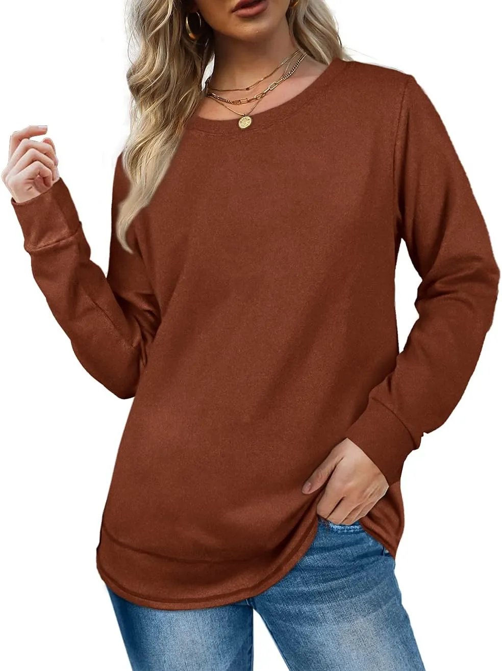 Dofaoo Sweatshirts for Women Crewneck Long Sleeve Shirts Tunic Tops for Leggings Fall Fashion