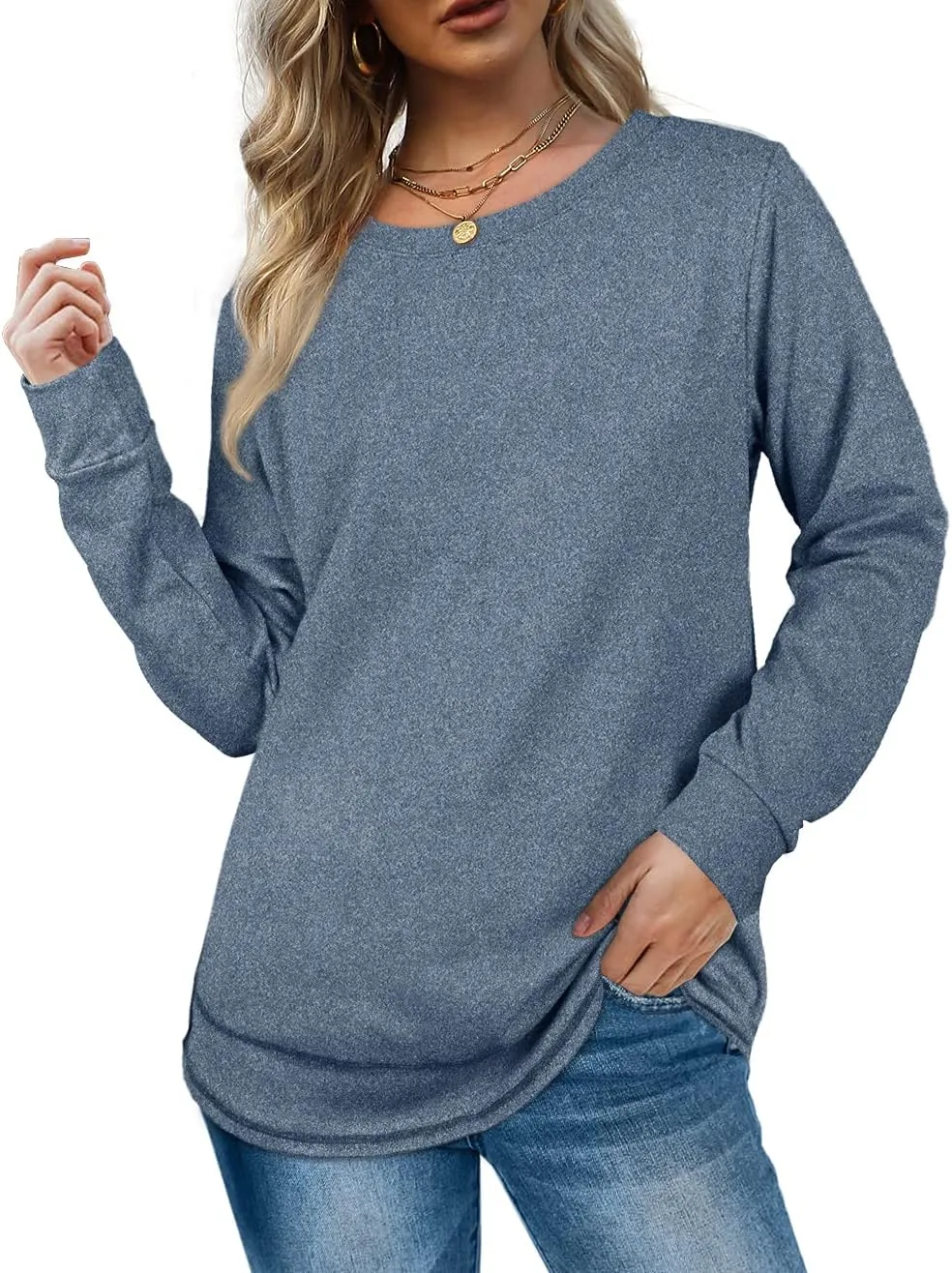 Dofaoo Sweatshirts for Women Crewneck Long Sleeve Shirts Tunic Tops for Leggings Fall Fashion