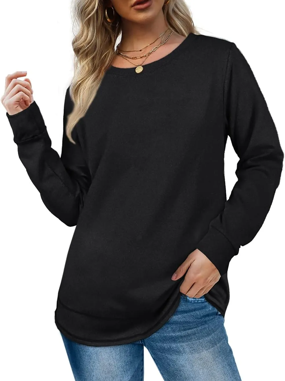 Dofaoo Sweatshirts for Women Crewneck Long Sleeve Shirts Tunic Tops for Leggings Fall Fashion