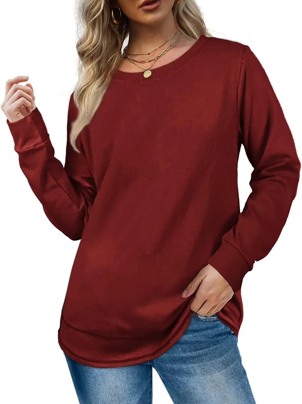 Dofaoo Sweatshirts for Women Crewneck Long Sleeve Shirts Tunic Tops for Leggings Fall Fashion