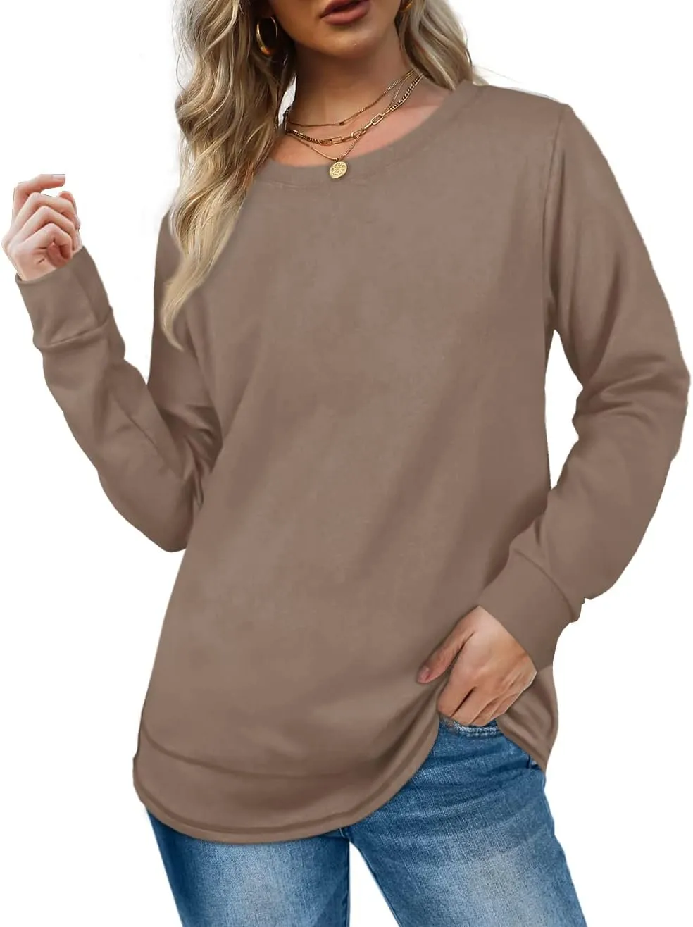 Dofaoo Sweatshirts for Women Crewneck Long Sleeve Shirts Tunic Tops for Leggings Fall Fashion