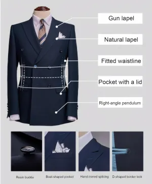 Double Breasted Suit Set for Men, 2-Piece Formal Business Suit Wear Regular Fit