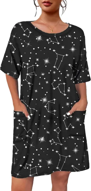 Ekouaer Sleep Shirts for Women Nightgown Short Sleeves T shirt Night Dress Round Neck Womans Nightgown with Pocket S-XXL