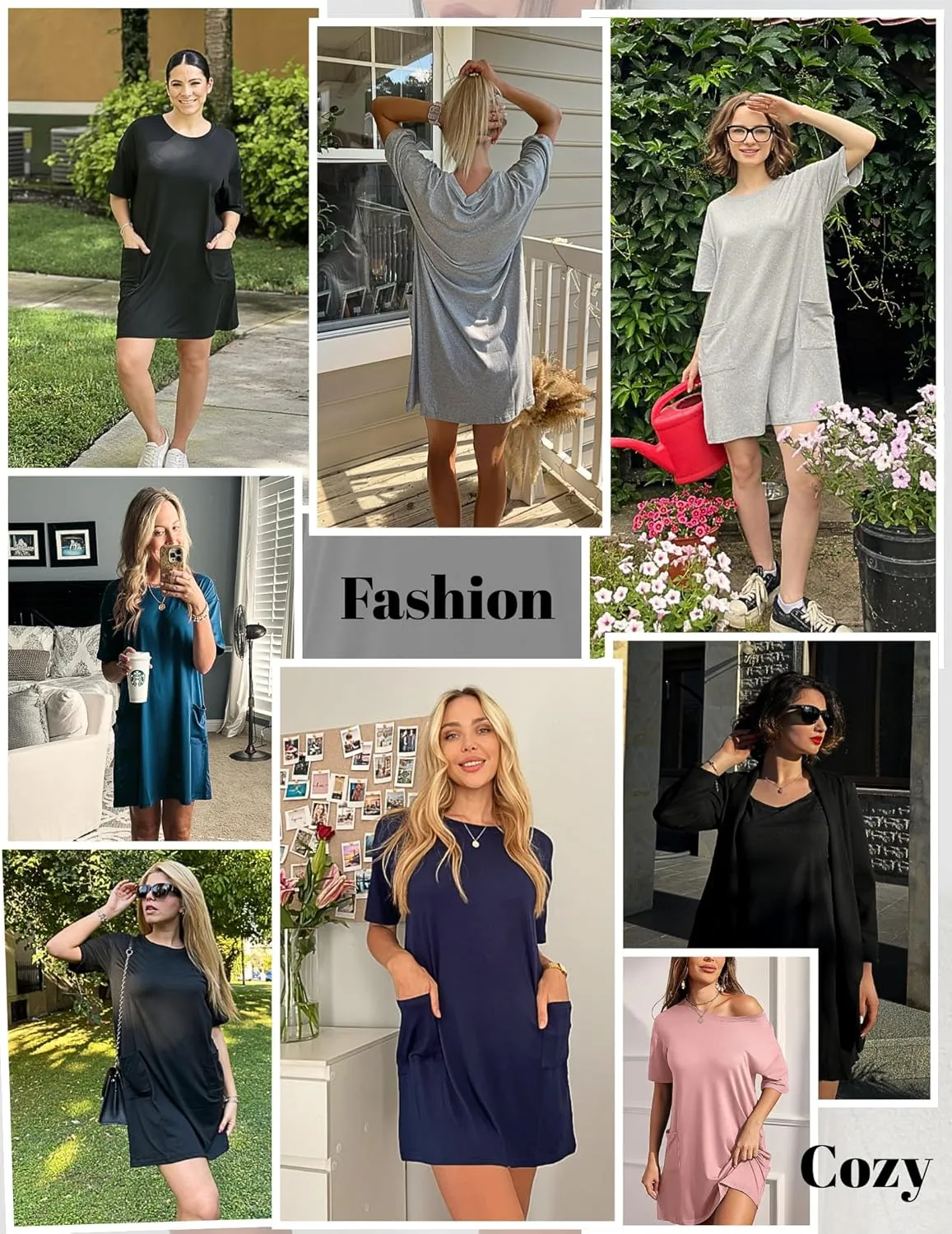 Ekouaer Sleep Shirts for Women Nightgown Short Sleeves T shirt Night Dress Round Neck Womans Nightgown with Pocket S-XXL