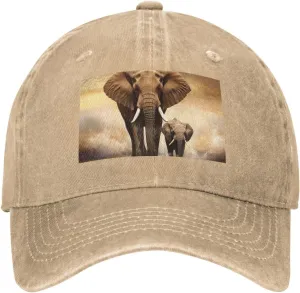 Elephant and Baby Elephant Unisex Baseball Cap Breathable Cotton Trucker Hat Classic Denim Dad Hat Summer Sun Hat