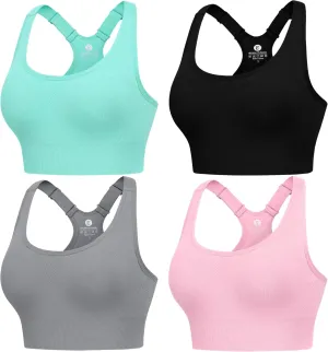 Evercute Adjustable Sports Bras for Women 3/4 Pack Racerback High Support Bras Padded Workout Bras Seamless Yoga Athletic Bra