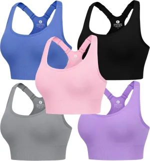 Evercute Adjustable Sports Bras for Women 3/4 Pack Racerback High Support Bras Padded Workout Bras Seamless Yoga Athletic Bra
