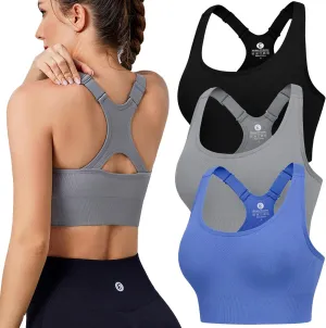 Evercute Adjustable Sports Bras for Women 3/4 Pack Racerback High Support Bras Padded Workout Bras Seamless Yoga Athletic Bra