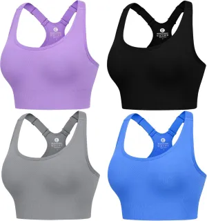 Evercute Adjustable Sports Bras for Women 3/4 Pack Racerback High Support Bras Padded Workout Bras Seamless Yoga Athletic Bra
